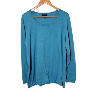 LANDS END Blue Cotton Cashmere Sweater 1X Ruffle Spring Soft Coastal Minimalist